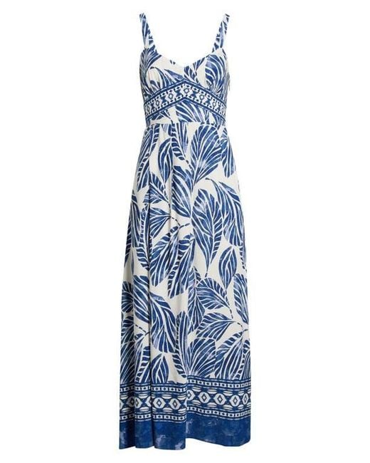 Cece Blue Leaf Print Sundress
