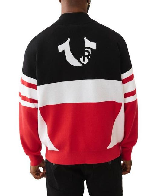 True Religion Red Raglan Sleeve Zip Cardigan for men