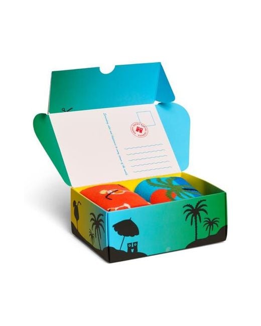 Happy Socks Red Beach Life Assorted 2-Pack Crew Socks Socks Gift Box