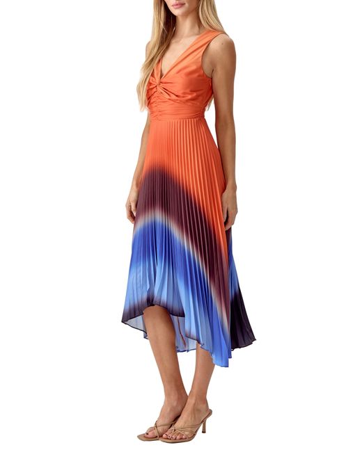 Adelyn Rae Red Ombré Pleat High-low Sleeveless Dress