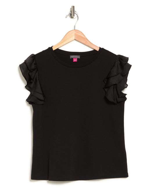 Vince Camuto Tiered Ruffle Sleeve Cotton Blend Top In Rich Black At Nordstrom Rack