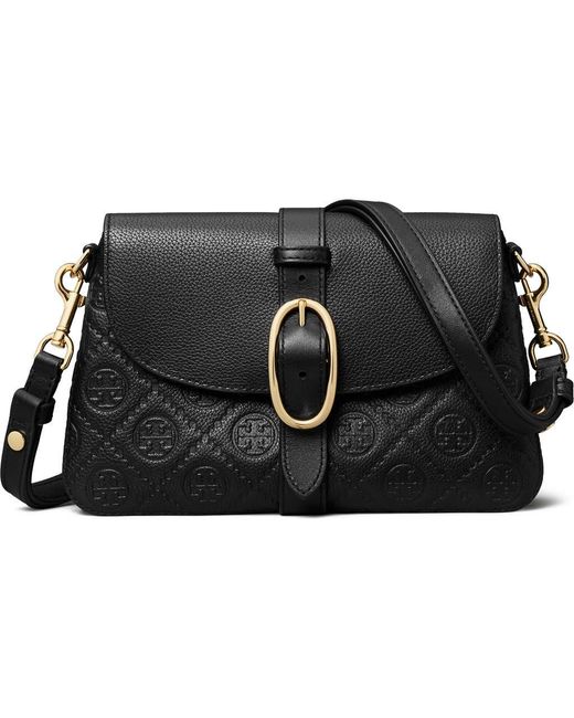 Tory Burch Black Small T Monogram Soft Pebble Leather Shoulder Bag