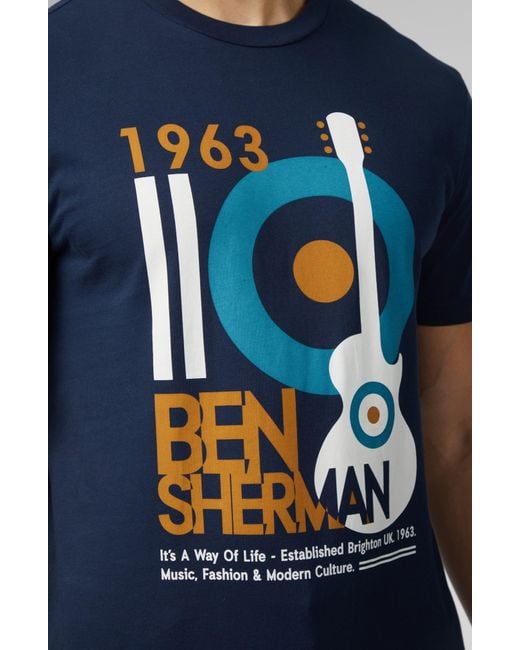 Ben Sherman Blue Mod Guitar Poster Graphic T-shirt for men