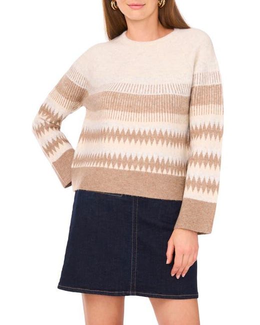 Vince Camuto Blue Fair Isle Raglan Sleeve Crewneck Sweater