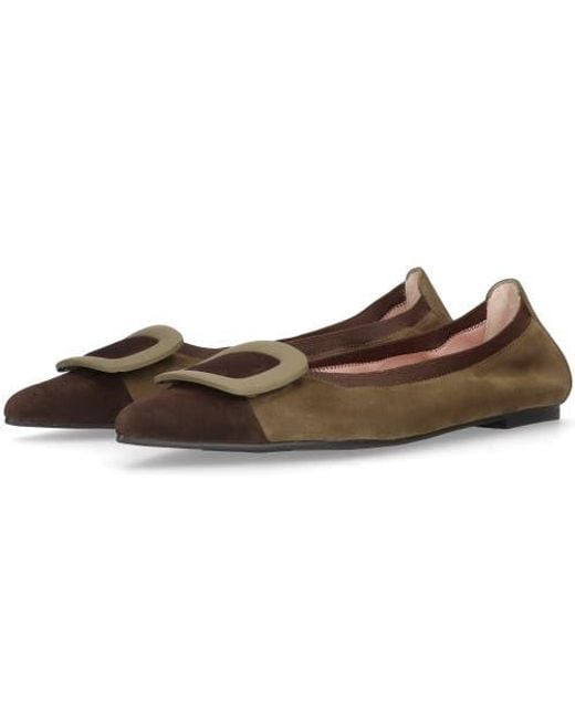 Pretty Ballerinas Brown Pointed Toe Elasticated Ballet Flat