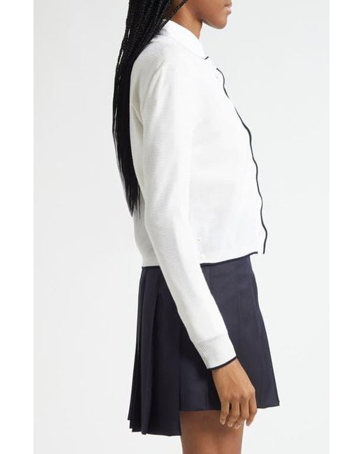 Thom Browne Blue Textured Stitch Virgin Wool Crewneck Cardigan
