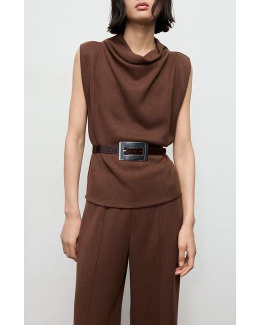 Mango Brown Pleated Wide Leg Pull-On Pants