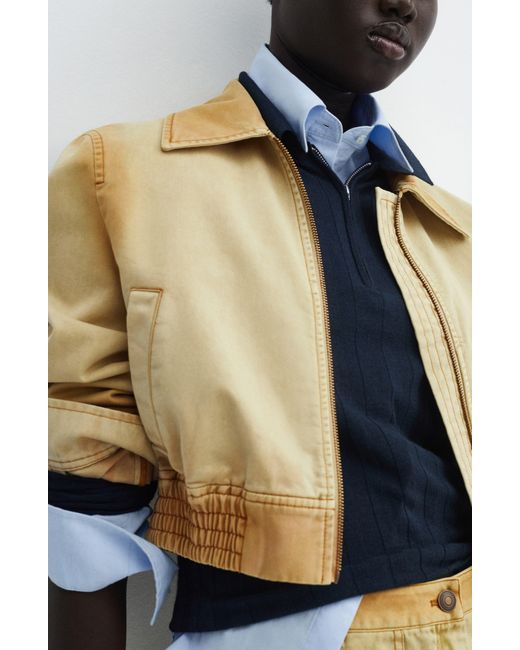 Mango Blue Worker Crop Cotton Twill Bomber Jacket