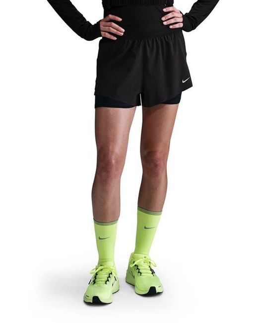 Nike Women's Black Swift Dri-Fit Mid-Rise 2-In-1 Running Shorts