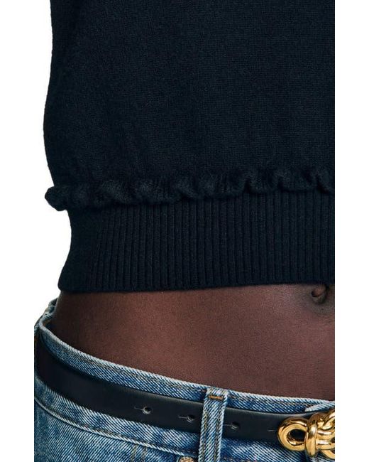 Sandro Blue Ruffled Cropped Sweater