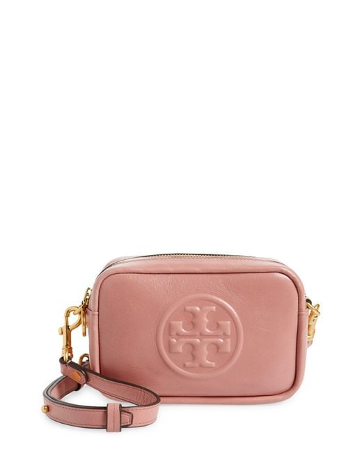 Tory Burch Pink Perry Bombe Glazed Leather Crossbody Bag