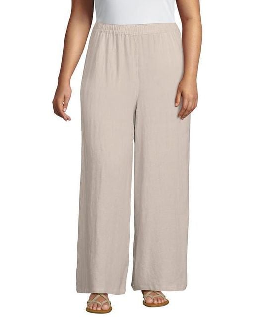 Lands' End Natural Plus Size Linen High Rise Palazzo Pants