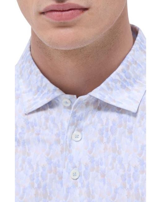 Bugatchi White Victor Ooohcotton Pineapple Print Polo for men
