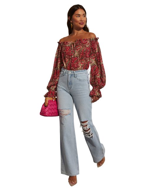 Vici Collection Red Brinley Print Off The Shoulder Top