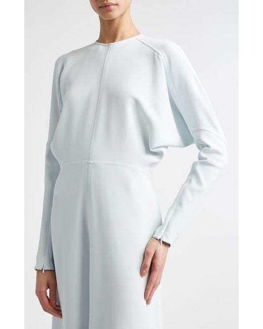 Victoria Beckham Blue Long Sleeve Stretch Crepe Midi Dress