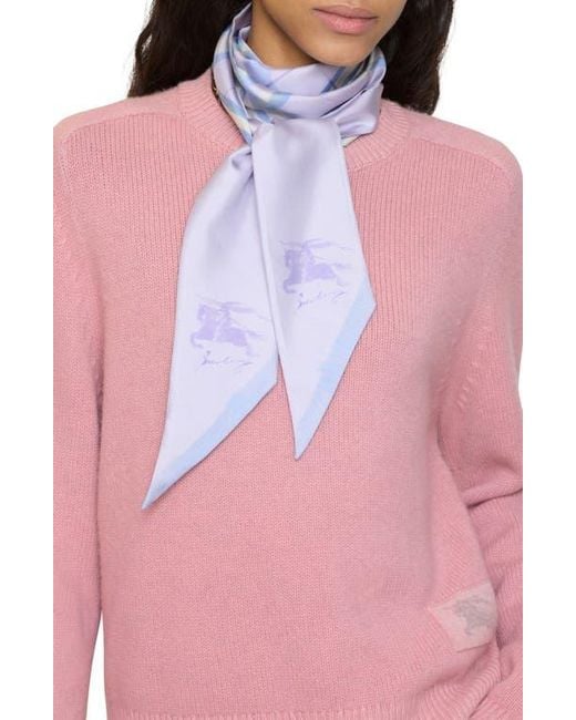 Burberry Women's Pink Check Ekd Reversible Silk Twill Skinny Scarf