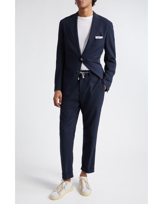 Eleventy Blue Check Pattern Knit Two-piece Suit for men