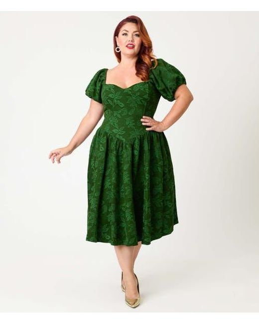 Smak Parlour Green Plus Size Puff Sleeve Swing Dress