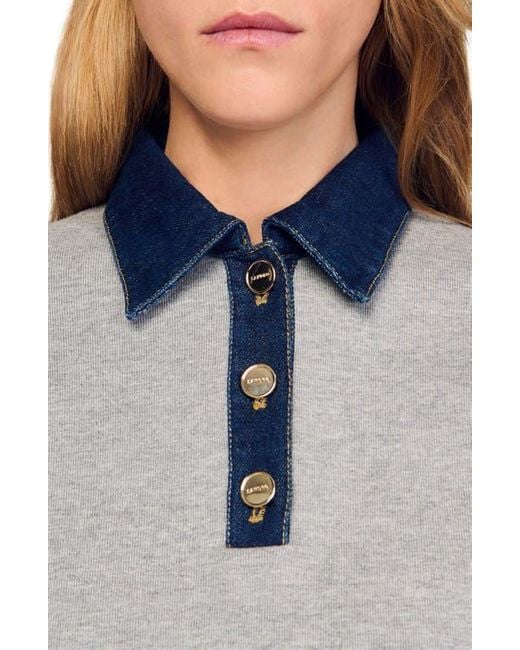 Sandro Blue Sweater With Denim Collar