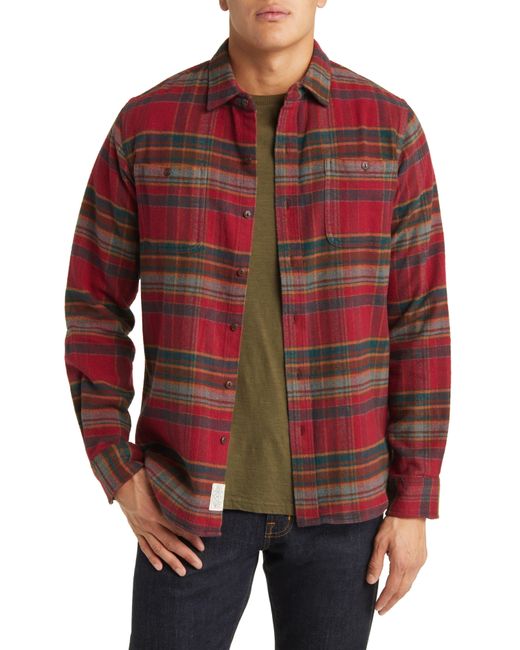 Schott Nyc Red Two-pocket Long Sleeve Flannel Button-up Shirt for men