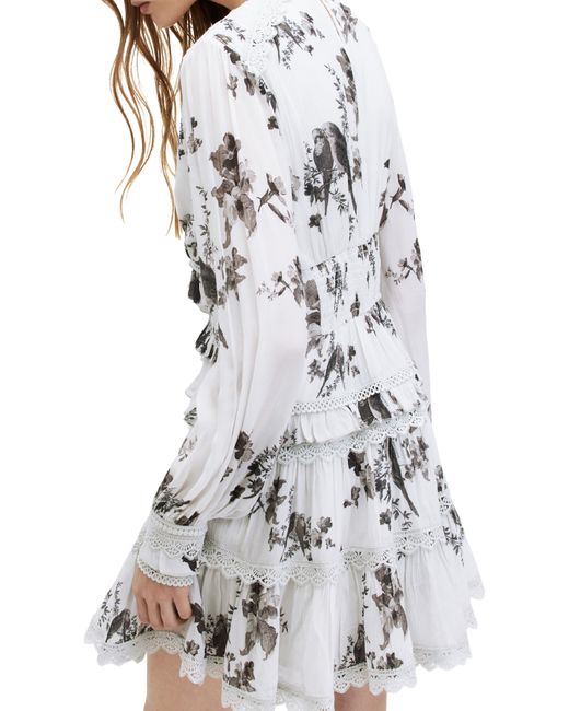 AllSaints White Zora Iona Floral Print Long Sleeve Dress