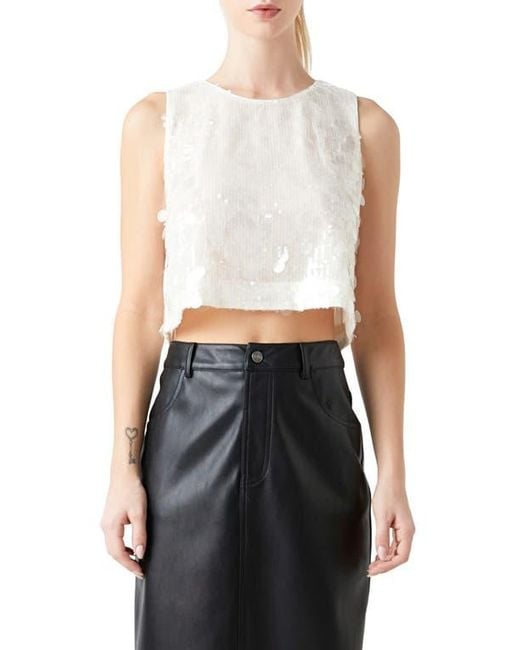 Grey Lab White Sequin Crop Top