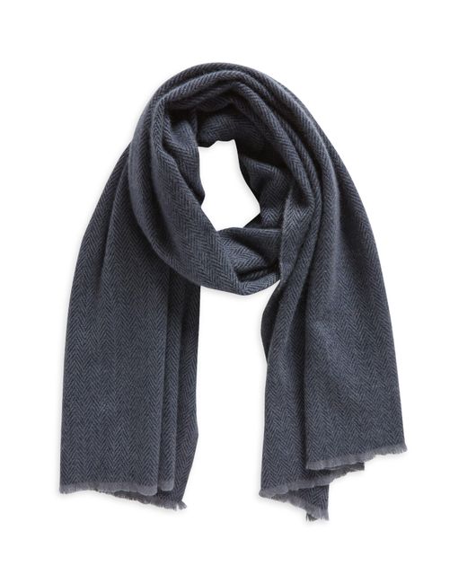 Vince Herringbone Cashmere Fringe Scarf in Blue for Men Lyst