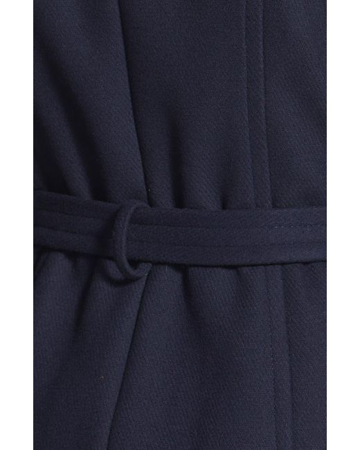 Tahari Blue 'india' Stand Collar Belted Wool Blend Coat