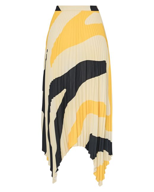 MILLY Yellow Abstract Zebra Stripe Pleated Handkerchief Hem Skirt