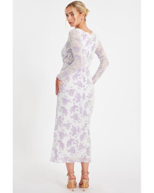 Quiz White Flocked Mesh Floral Maxi Dress