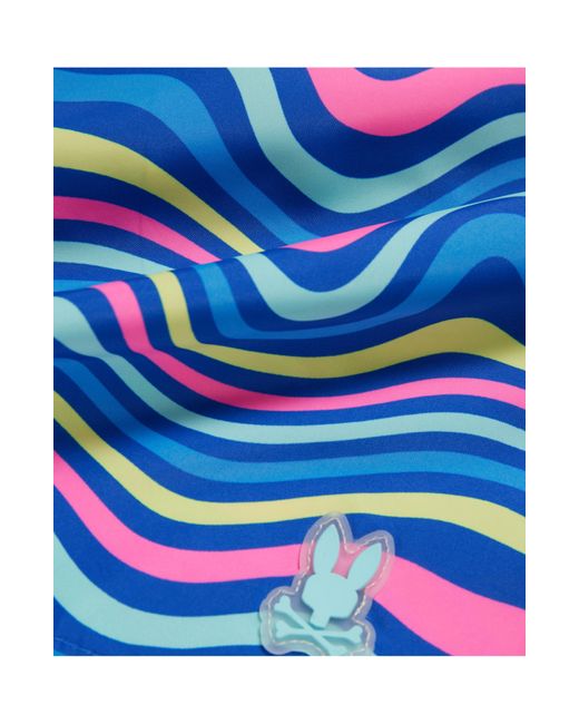 Psycho Bunny Blue Clarkson Wave Print Swim Trunks for men