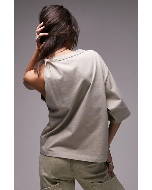 TOPSHOP Brown Oversize Twist Neck Asymmetric T-shirt