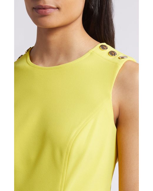 Tahari Yellow Pleated Stretch Crepe A-line Dress