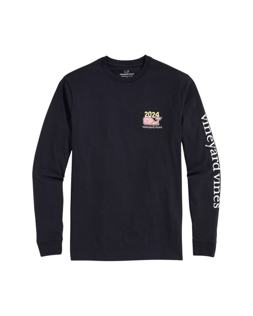 Vineyard Vines Blue Nye Martini Glass Whale Long Sleeve Graphic T-shirt for men