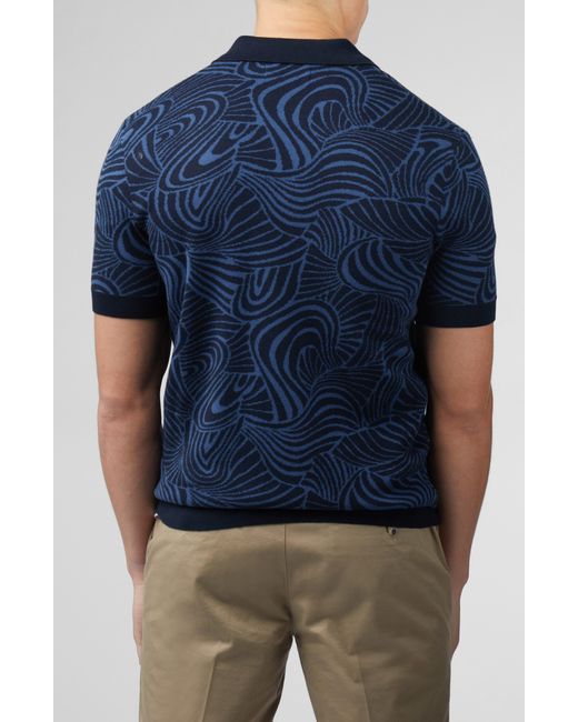 Ben Sherman Blue Swirl Jacquard Short Sleeve Knit Button-up Shirt for men