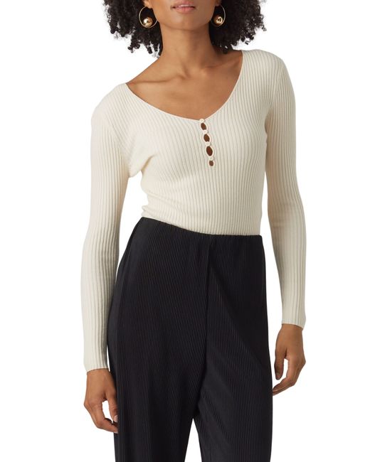 Vero Moda Natural Karis Button Rib Top