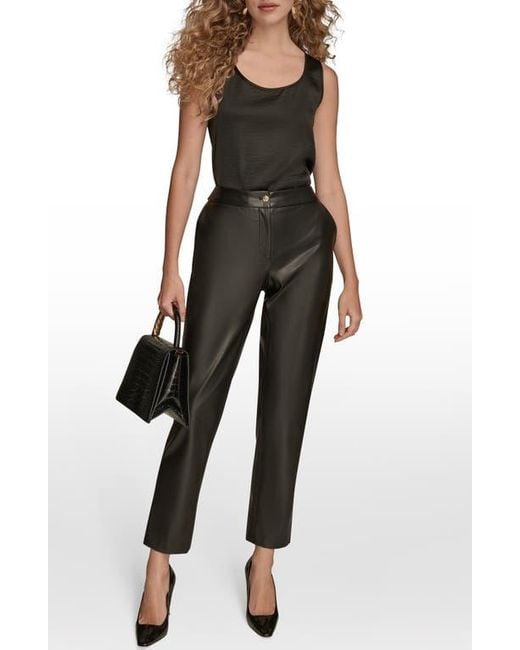 Donna Karan Black Faux Leather Ankle Slim Fit Pants