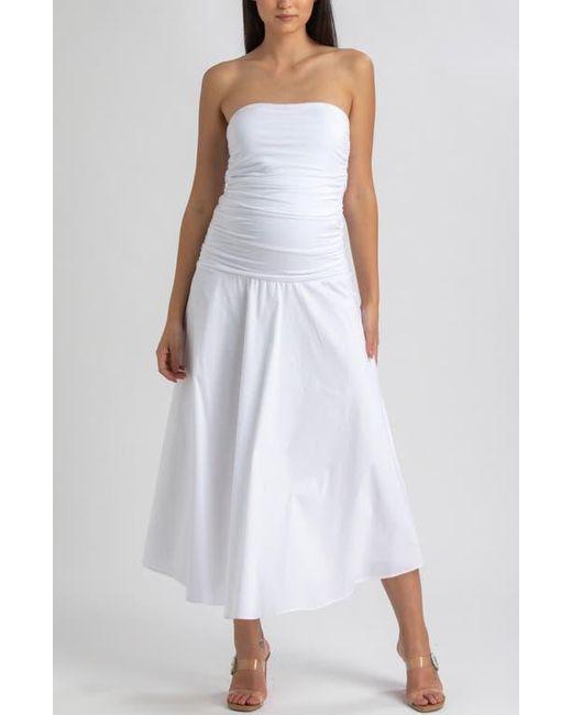 PIETRO BRUNELLI MATERNITY White Strapless Drop Waist Maternity Dress