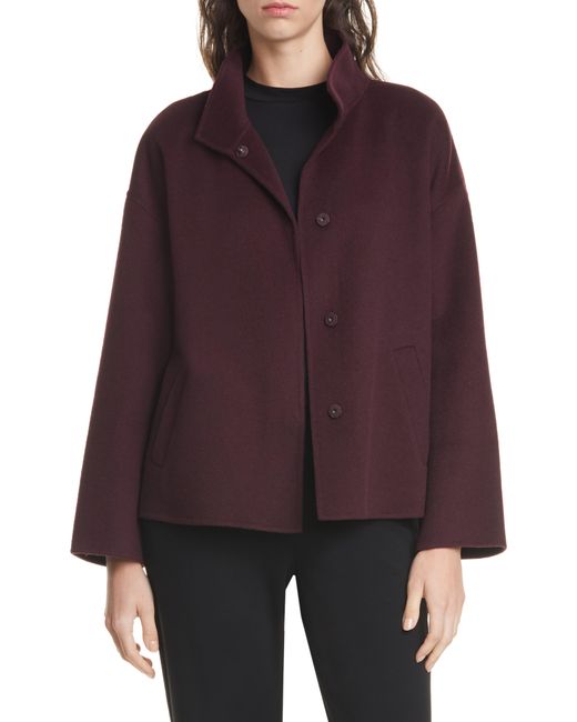 Eileen Fisher Purple Stand Collar Boxy Coat