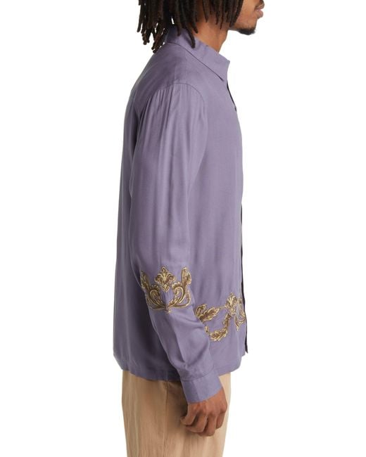 Native Youth Purple Embroidered Button-up Shirt for men