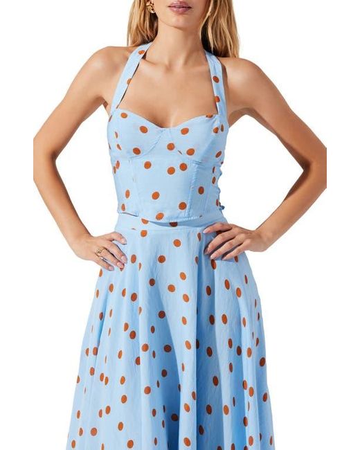 Astr Blue Janie Polka Dot Bustier Halter Top