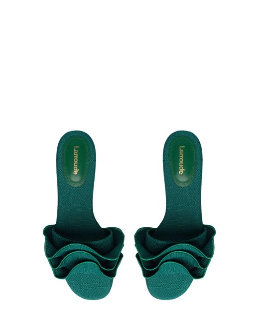 Larroude Green Ivy Ruffle Raffia Slide Sandal