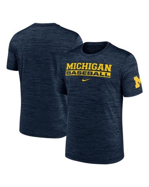 Nike Blue Michigan Wolverines Velocity Baseball Wordmark Stack Performance T-Shirt for men