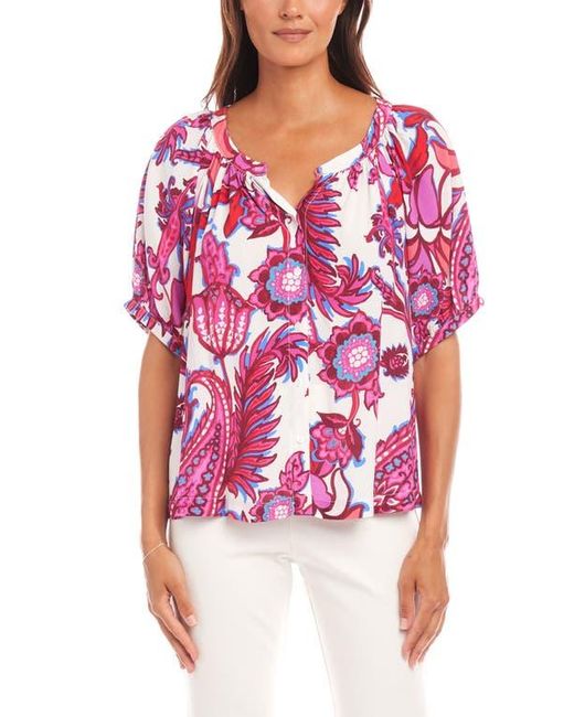 Karen Kane Red Print Peasant Top