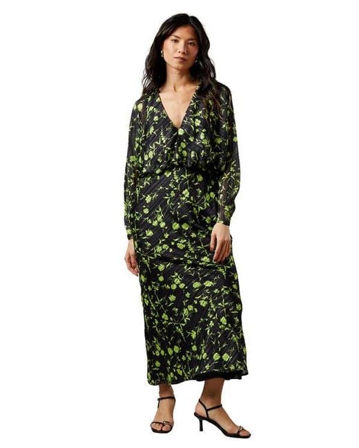 Warehouse Green Shadow Stripe Batwing Midi Dress