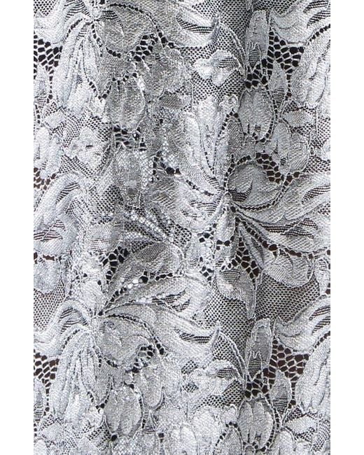Rabanne Gray Metallic Long Sleeve Stretch Lace Dress