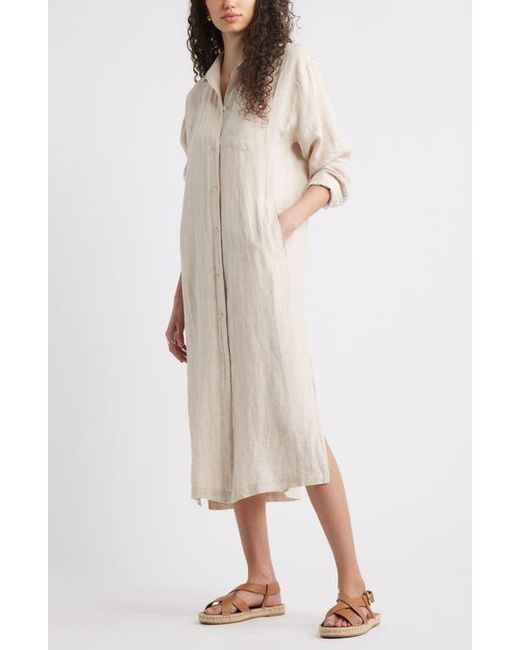Caslon Natural Long Sleeve Linen Button-Up Duster