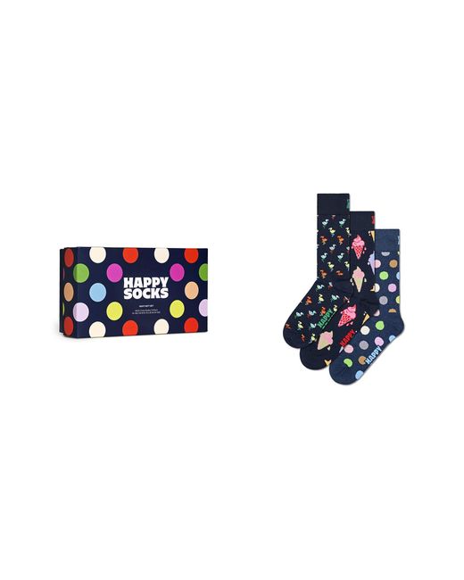 Happy Socks Navy Assorted 3pack Crew Socks Gift Box in Blue for Men Lyst