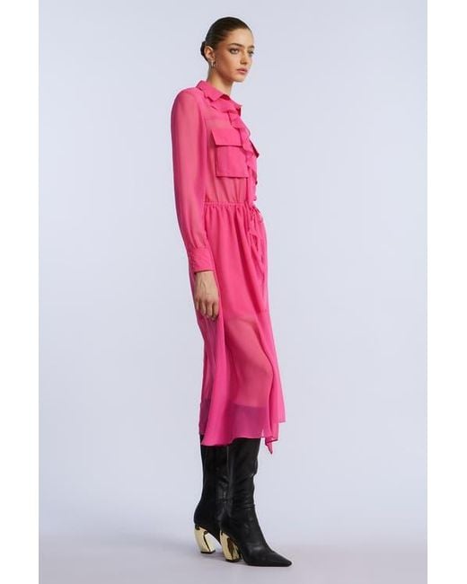 BCBGMAXAZRIA Pink Solid Ruffle Dress