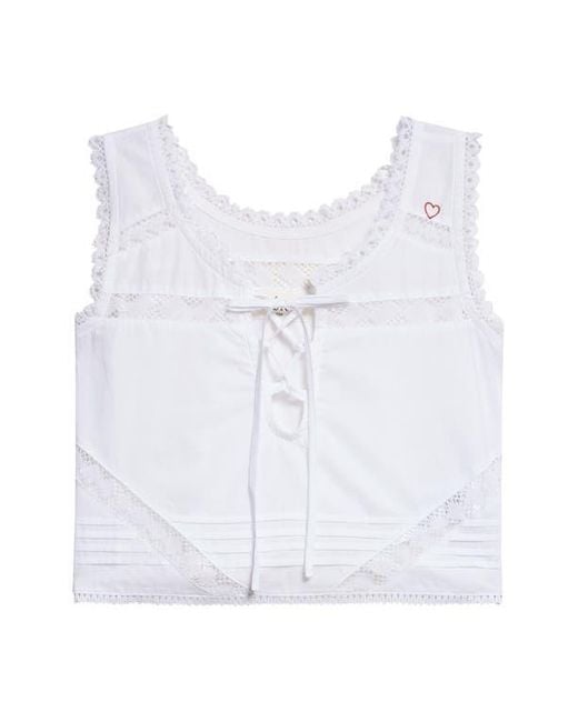 KÚR White Lyra Lace Inset & Pintuck Cotton Crop Top